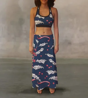 Winter Holly & Berries Maxi Skirt