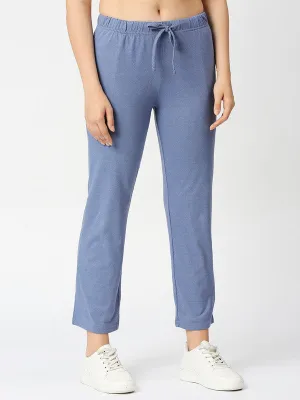 Women Denim Blue Melange Solid Track Pants & Joggers-LUXE PANT_DB-ML