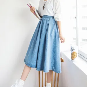 women denim pleated skirt style vintage jeans high waist clothing