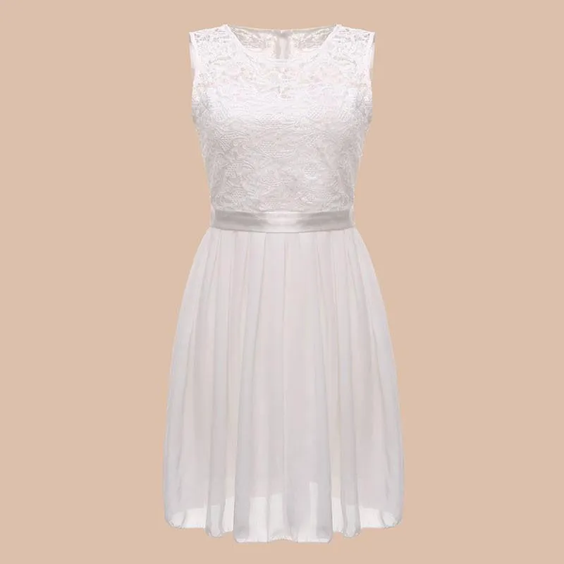 Women Summer Style Dress Sleeveless Elegant Lace Chiffon Princess Knee Length Party Dresses