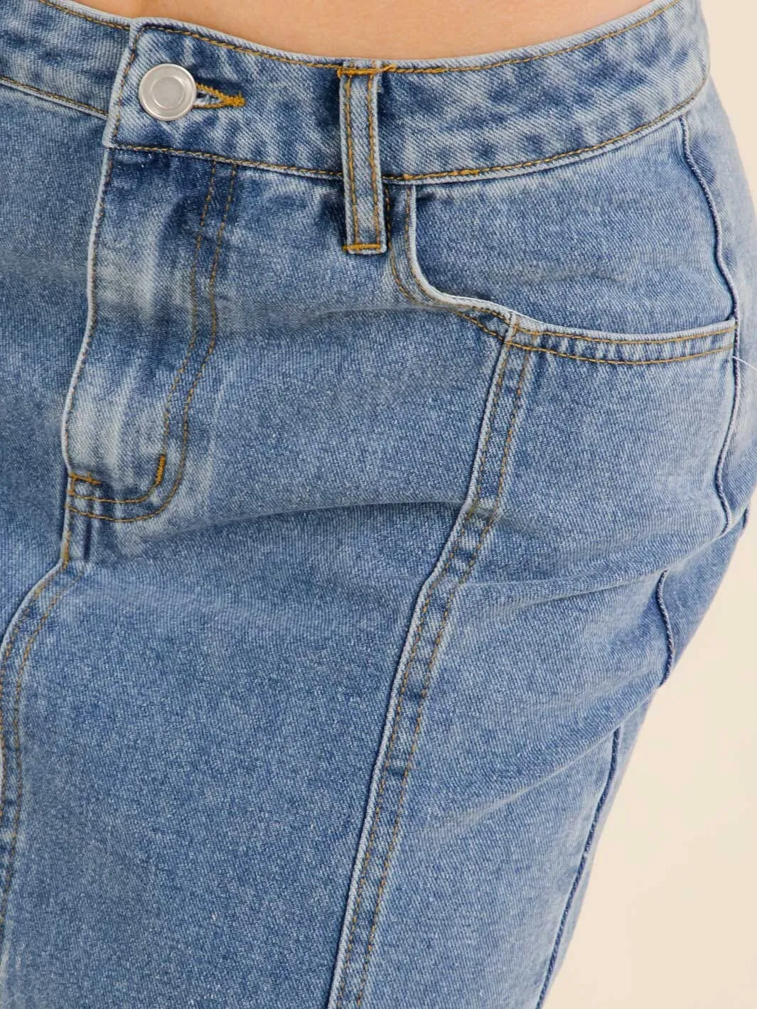 WOMEN'S BUTTON CLOSURE POCKETS DENIM MAXI SKIRT