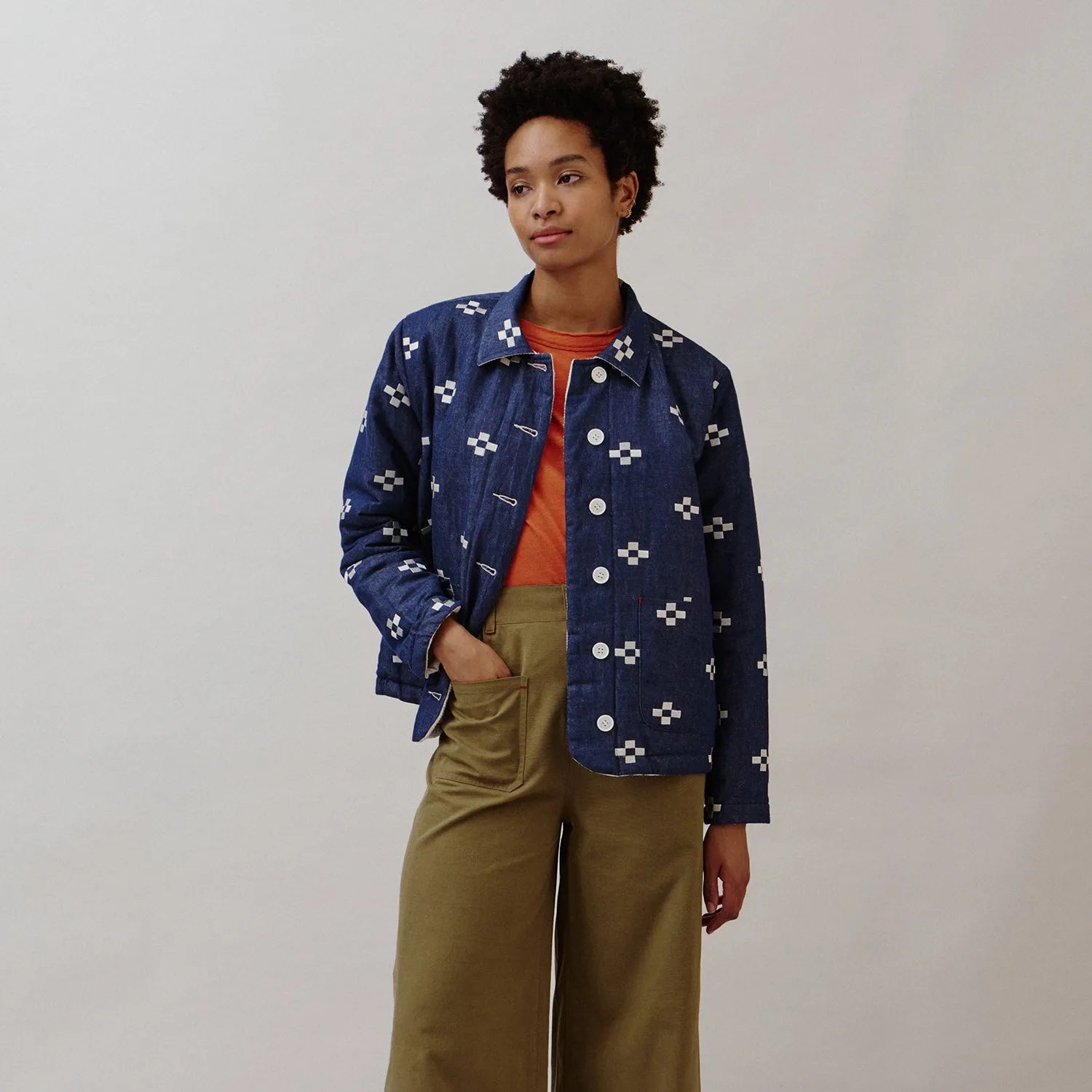 Women's Cotton Embroidered Dawn Jacket - Indigo