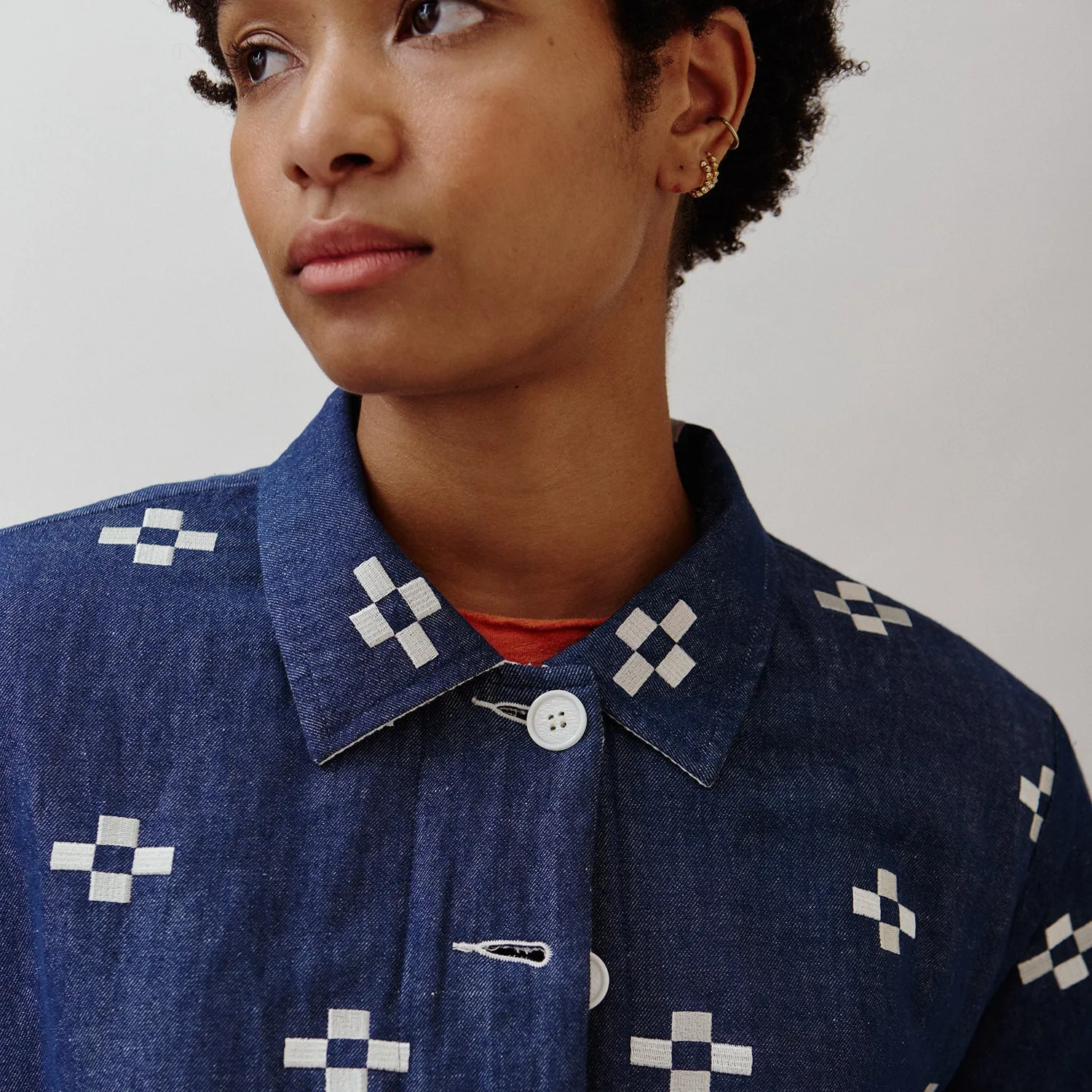 Women's Cotton Embroidered Dawn Jacket - Indigo