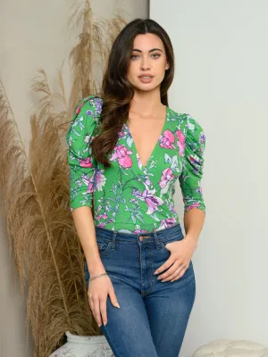WOMEN'S FLORAL SURPLICE BODYSUIT