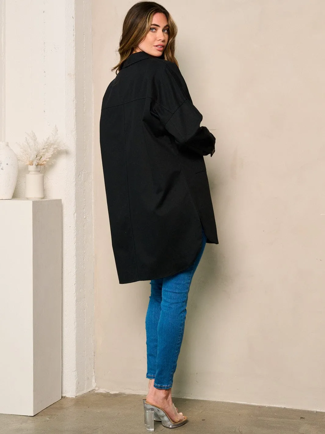 WOMEN'S LONG SLEEVE BUTTON CLOSURE DENIM JACKET