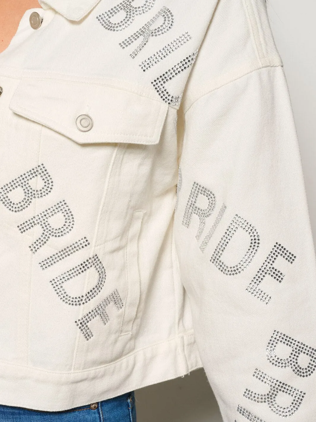 WOMEN'S LONG SLEEVE BUTTON CLOSURE STUDS BRIDE DENIM JACKET