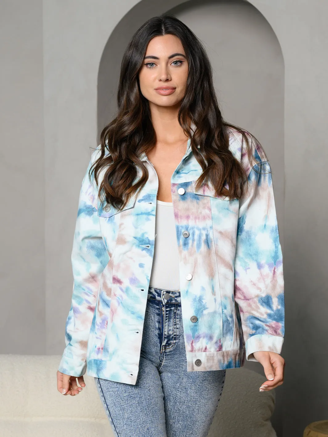 WOMEN'S LONG SLEEVE BUTTON UP DENIM TIE DYE  JACKET