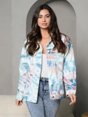 WOMEN'S LONG SLEEVE BUTTON UP DENIM TIE DYE  JACKET