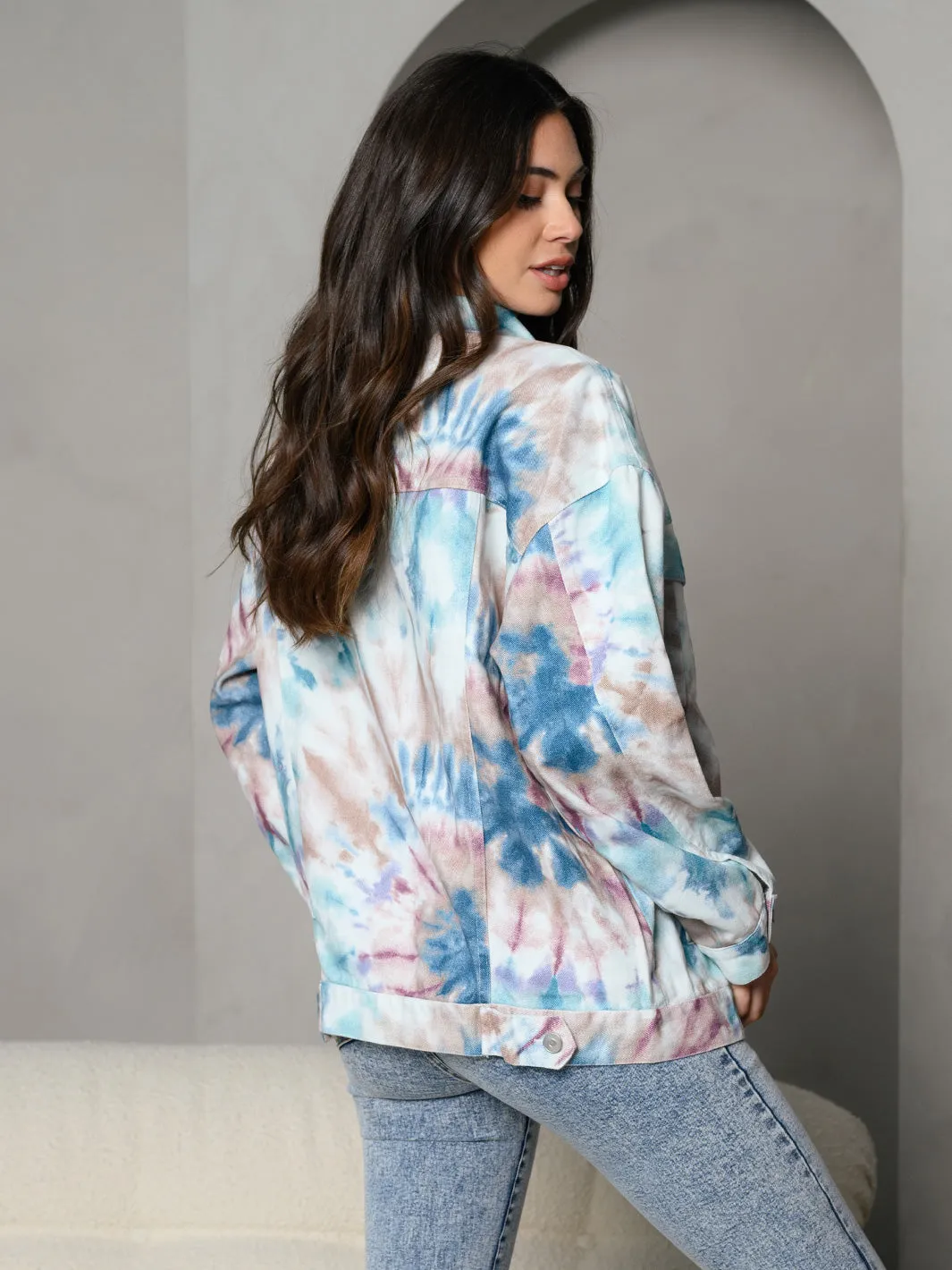WOMEN'S LONG SLEEVE BUTTON UP DENIM TIE DYE  JACKET