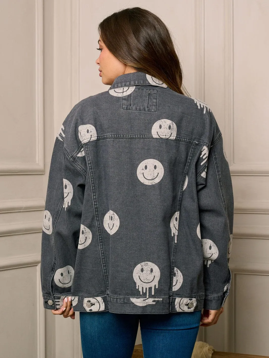 WOMEN'S LONG SLEEVE BUTTON UP GRAPHIC DENIM JACKET