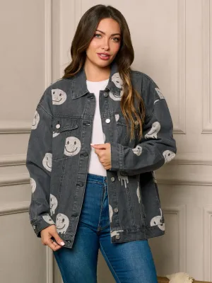 WOMEN'S LONG SLEEVE BUTTON UP GRAPHIC DENIM JACKET