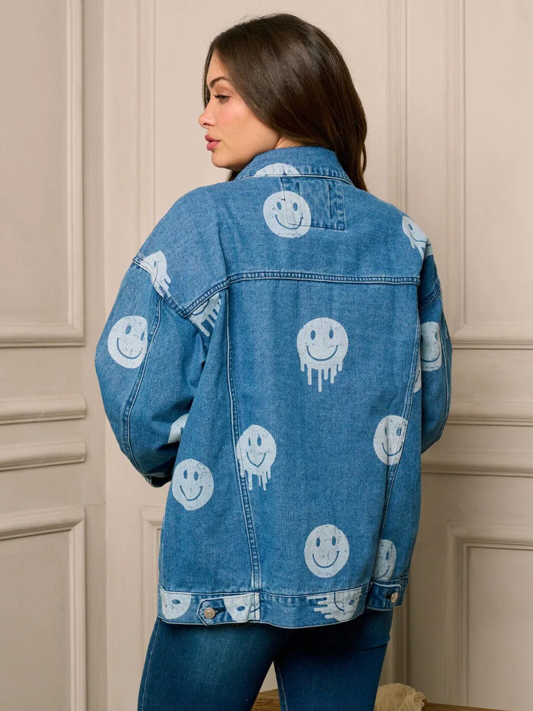 WOMEN'S LONG SLEEVE BUTTON UP GRAPHIC DENIM JACKET