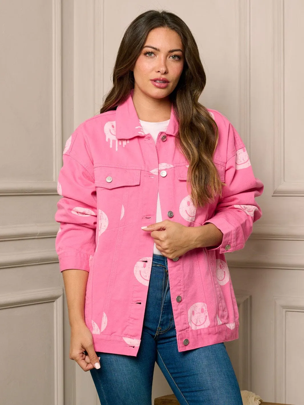 WOMEN'S LONG SLEEVE BUTTON UP GRAPHIC DENIM JACKET
