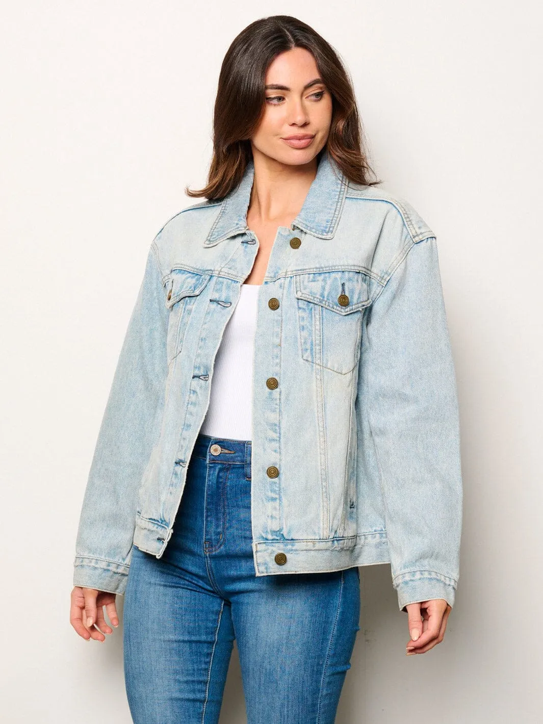 WOMEN'S LONG SLEEVE BUTTON UP POCKETS DENIM JACKET