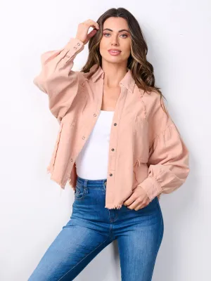WOMEN'S LONG SLEEVE BUTTON UP POCKETS DENIM JACKET