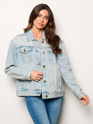 WOMEN'S LONG SLEEVE BUTTON UP POCKETS DENIM JACKET