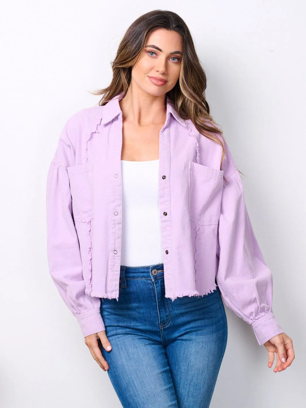 WOMEN'S LONG SLEEVE BUTTON UP POCKETS DENIM JACKET