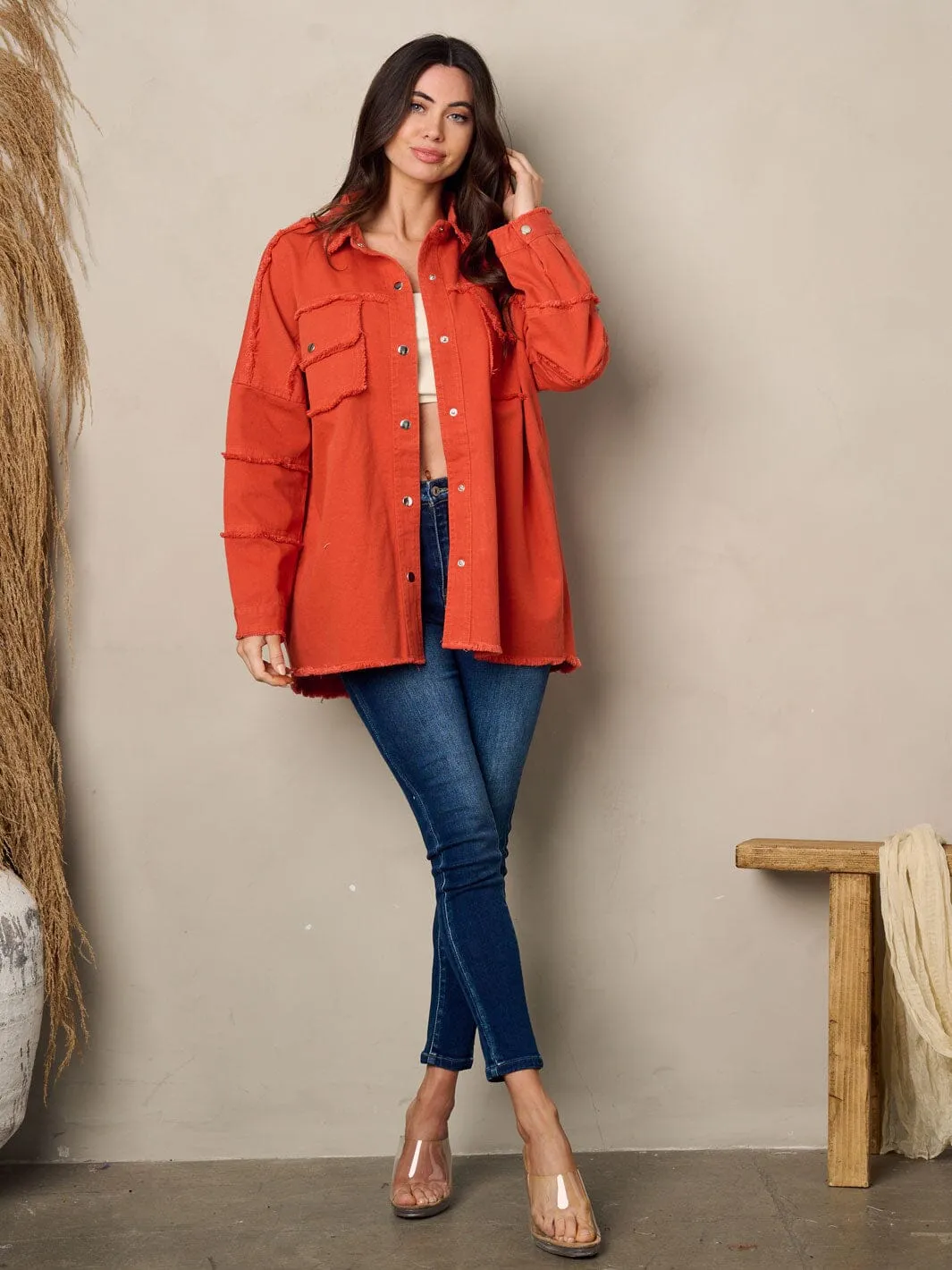 WOMEN'S LONG SLEEVE BUTTON UP POCKETS DENIM JACKET