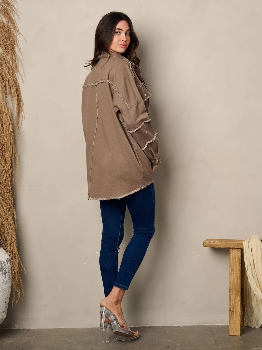 WOMEN'S LONG SLEEVE BUTTON UP POCKETS DENIM JACKET