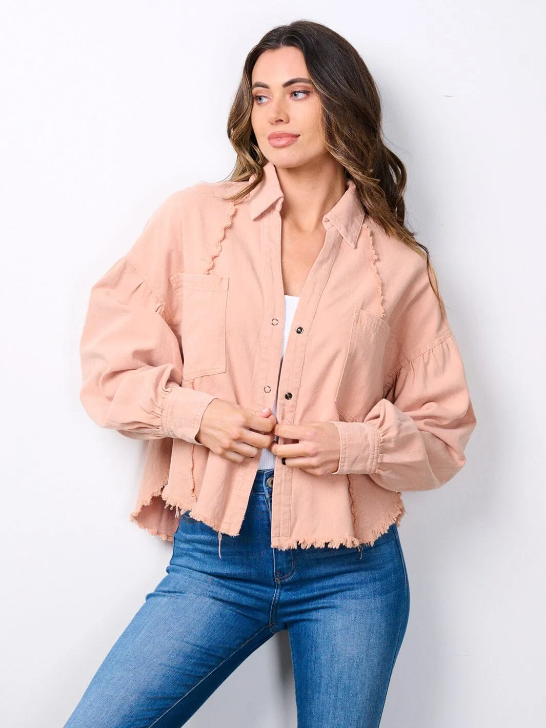 WOMEN'S LONG SLEEVE BUTTON UP POCKETS DENIM JACKET