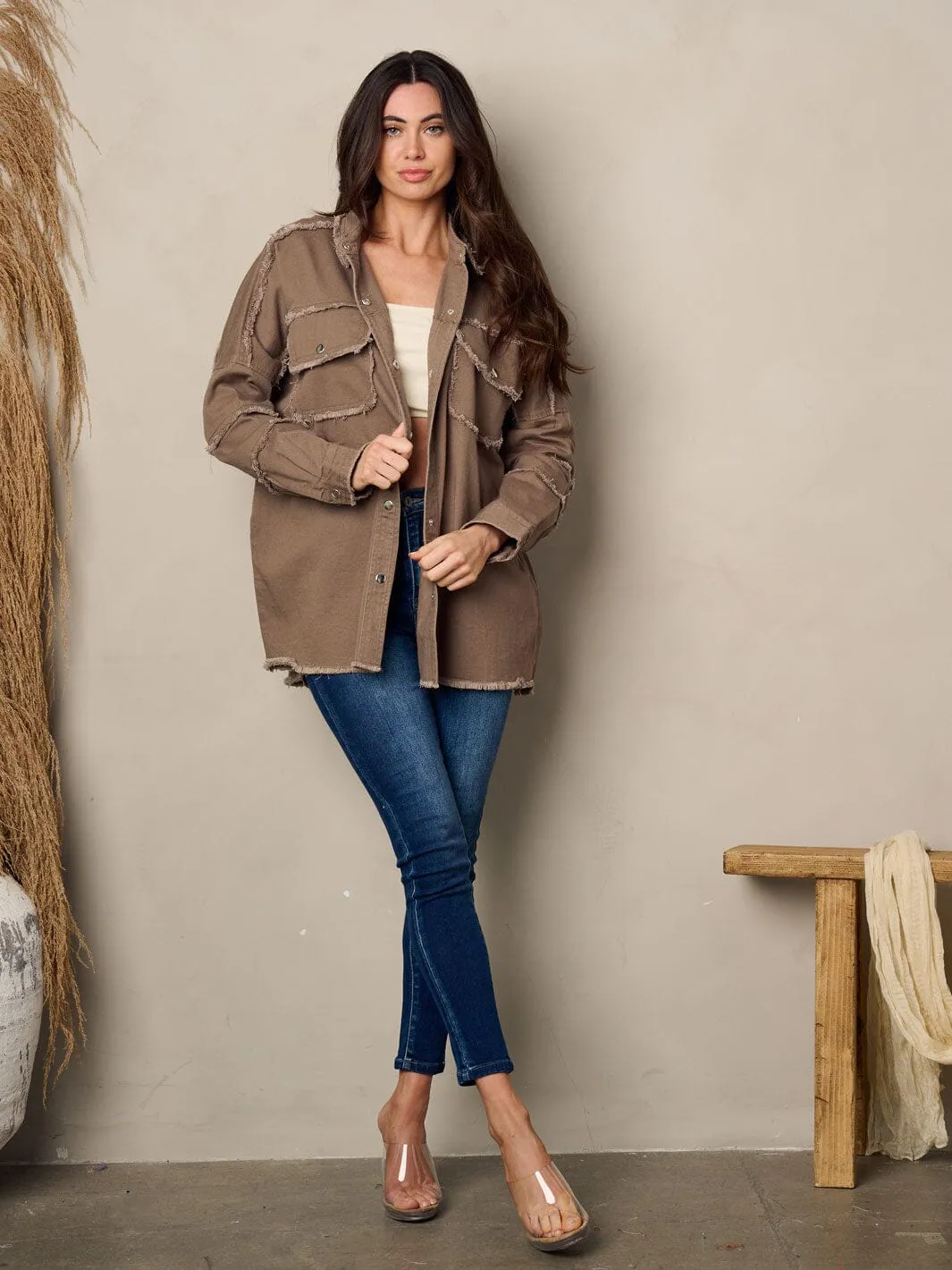 WOMEN'S LONG SLEEVE BUTTON UP POCKETS DENIM JACKET