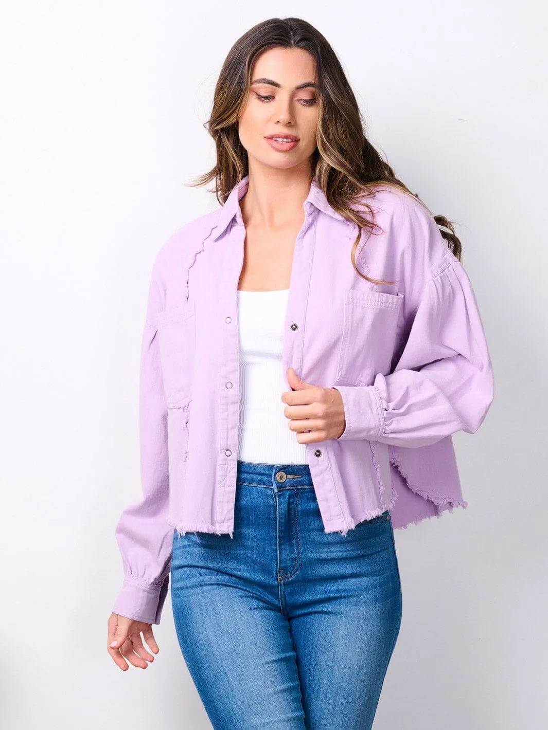 WOMEN'S LONG SLEEVE BUTTON UP POCKETS DENIM JACKET