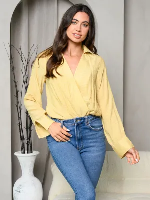 WOMEN'S LONG SLEEVE COLLAR SURPLICE BODYSUIT