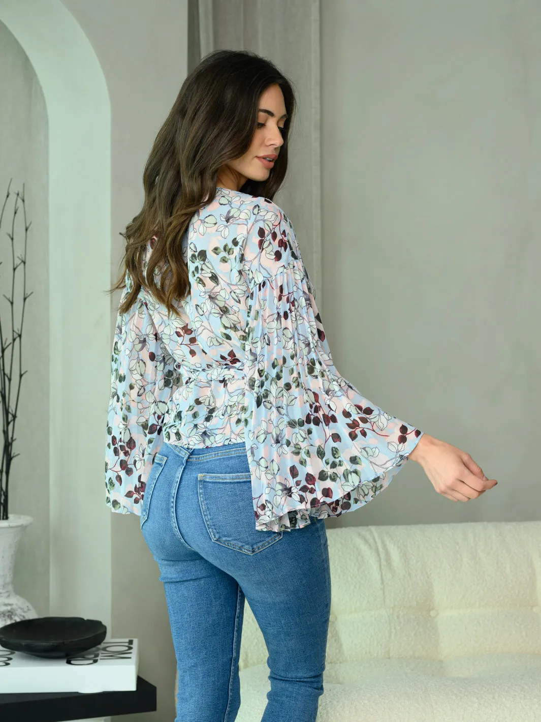 WOMEN'S LONG SLEEVE MULTI PRINT SURPLICE TOP