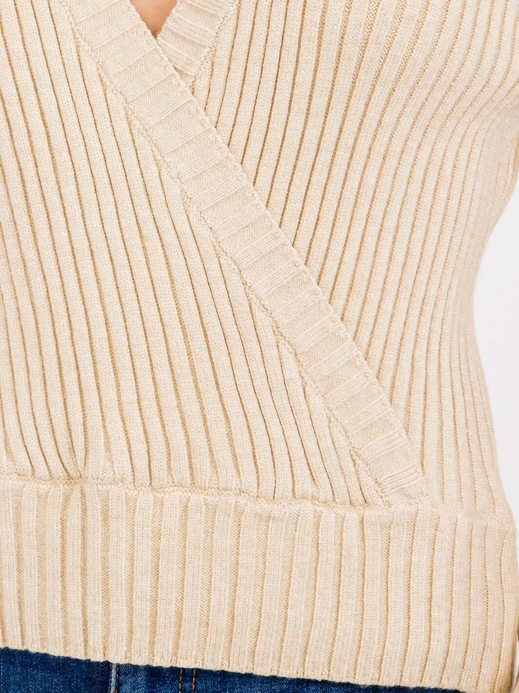 WOMEN'S LONG SLEEVE SURPLICE RIBBED BLOUSE TOP