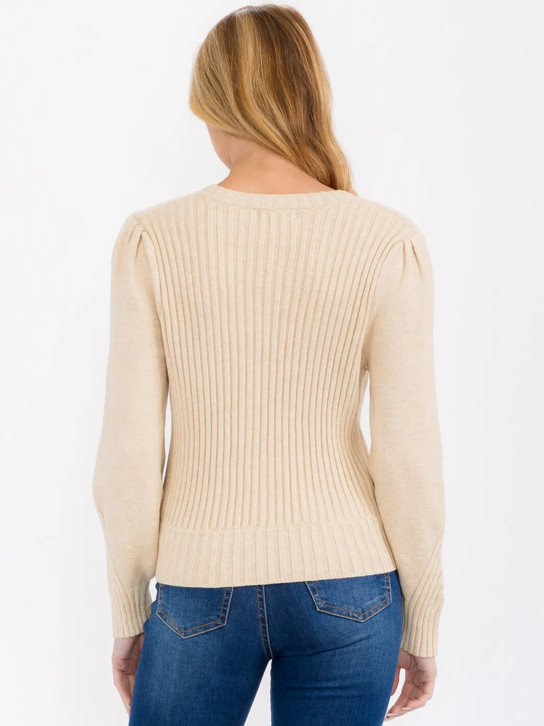 WOMEN'S LONG SLEEVE SURPLICE RIBBED BLOUSE TOP