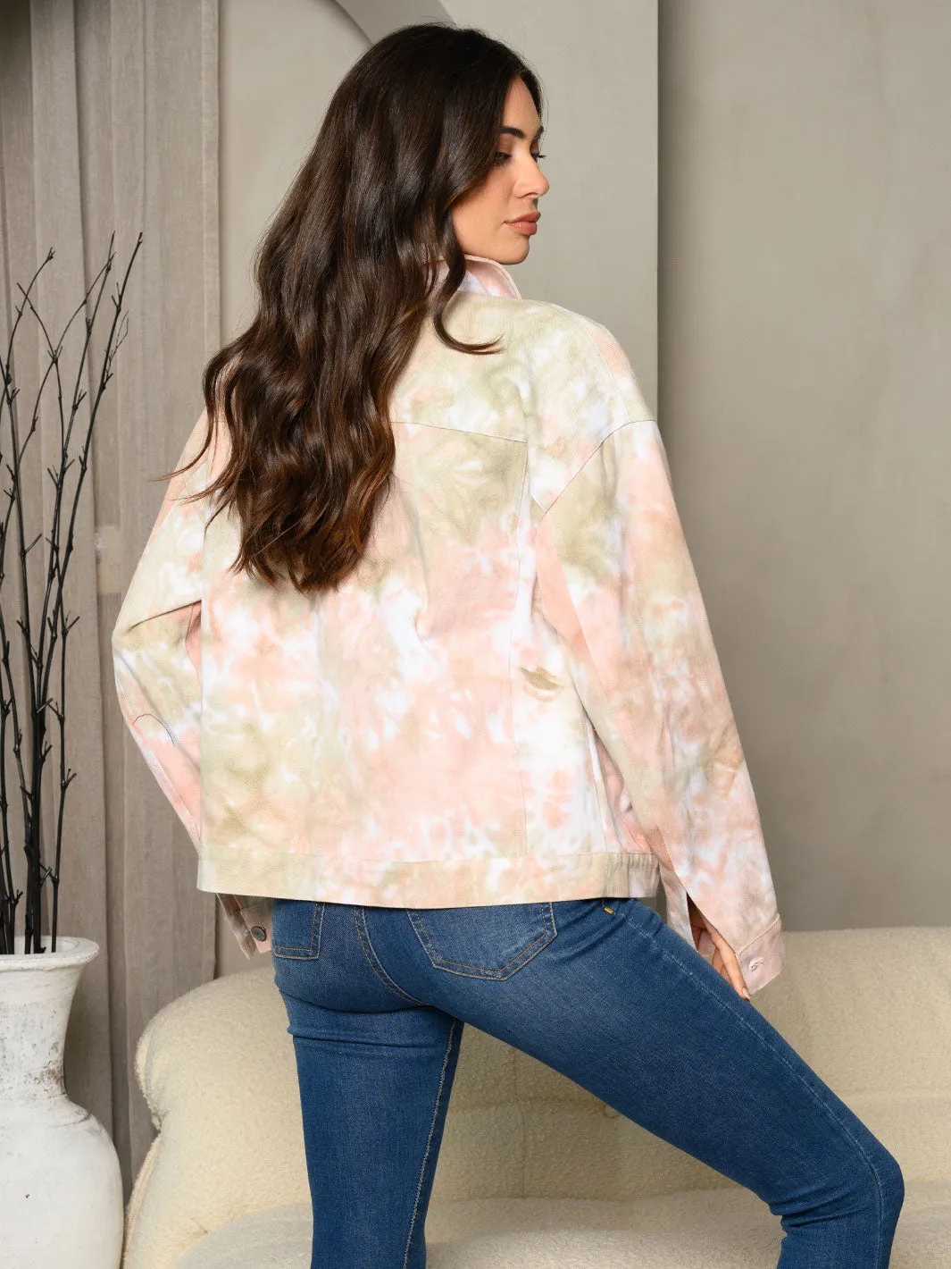 WOMEN'S LONG SLEEVE TIE DYE DENIM JACKET