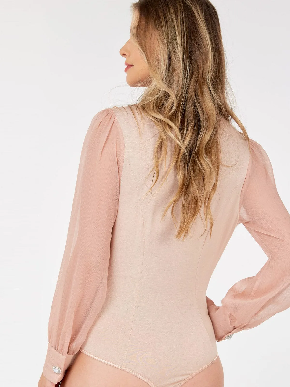 WOMEN'S LONG SLEEVE V-NECK SURPLICE MESH BODYSUIT