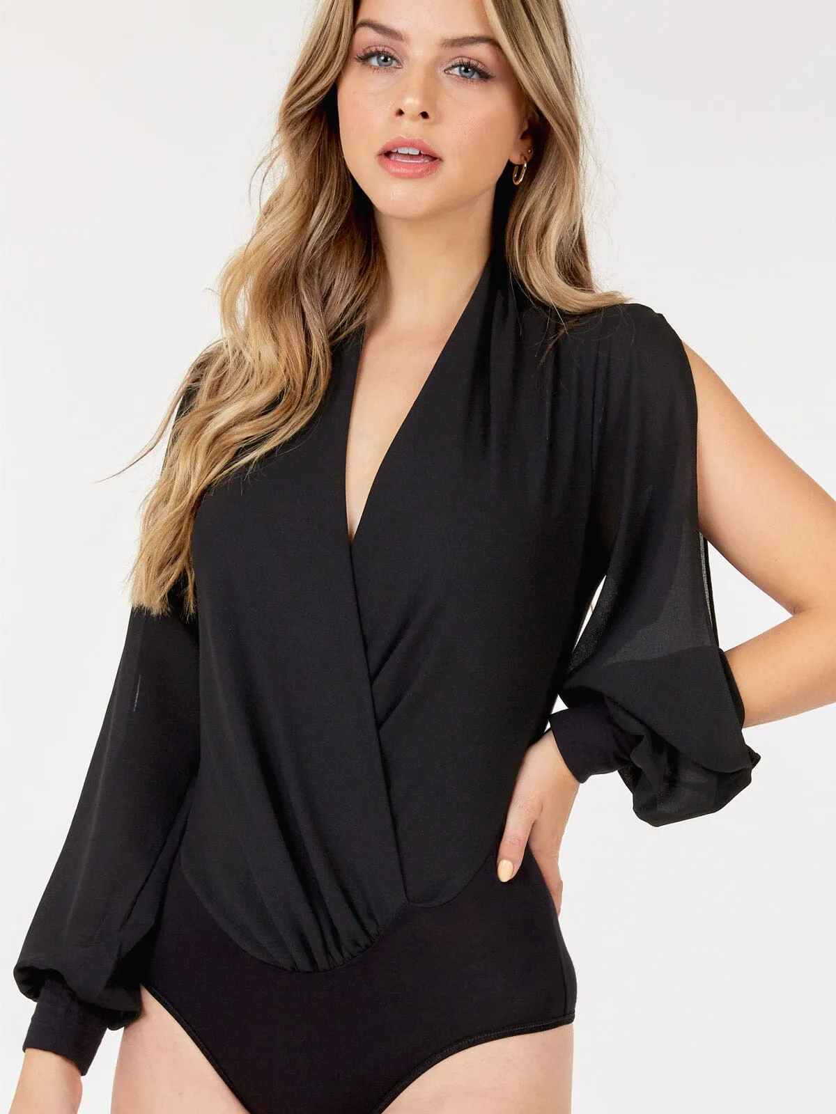 WOMEN'S LONG SLIT SLEEVE SURPLICE BODYSUIT