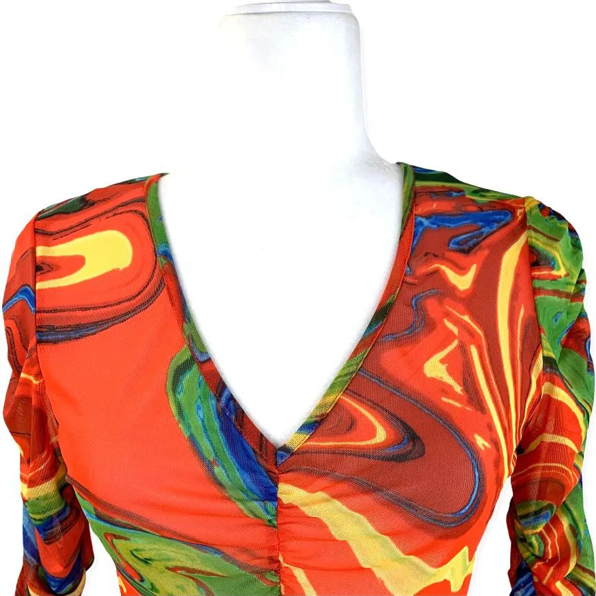 Women's Ruched Front Puff Sleeve V-Neck Crop Top
