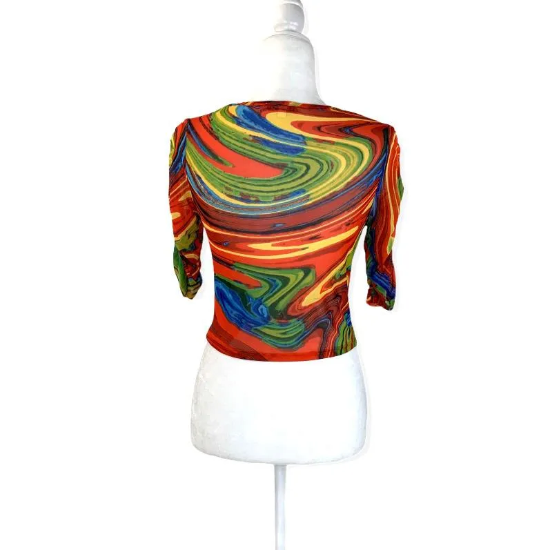 Women's Ruched Front Puff Sleeve V-Neck Crop Top