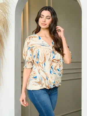 WOMEN'S SHORT SLEEVE SURPLICE PRINT TOP