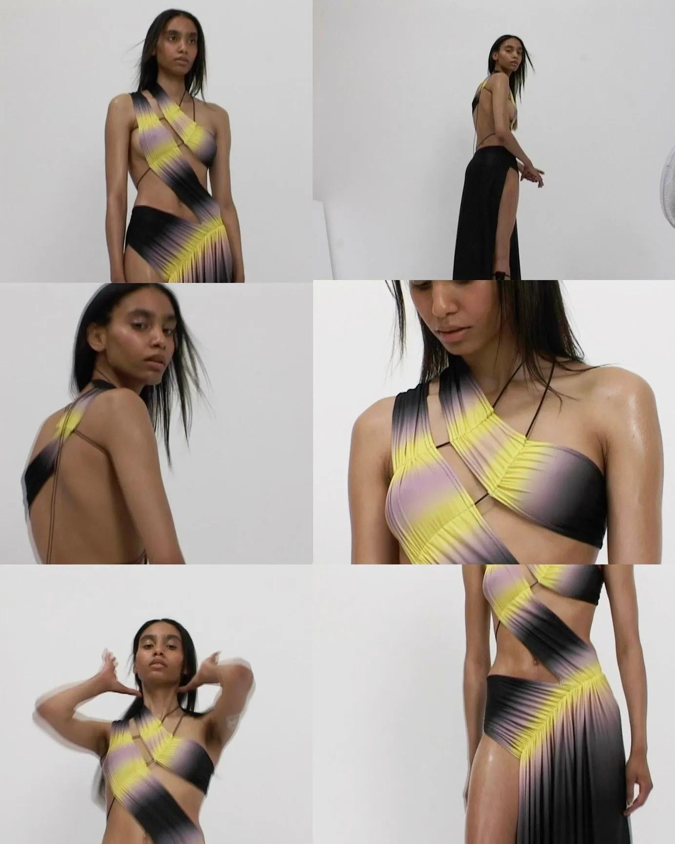 Wrap-around dress in black/yellow