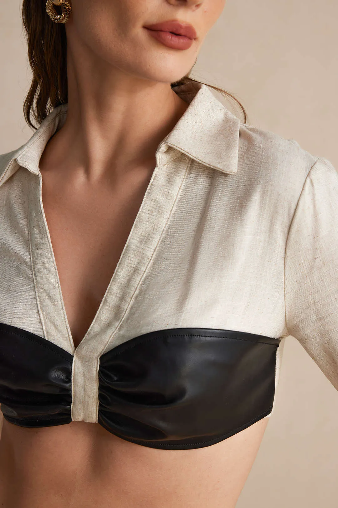 Yasmine - Modern and Chic Woman's Color Block Ruched Shirt