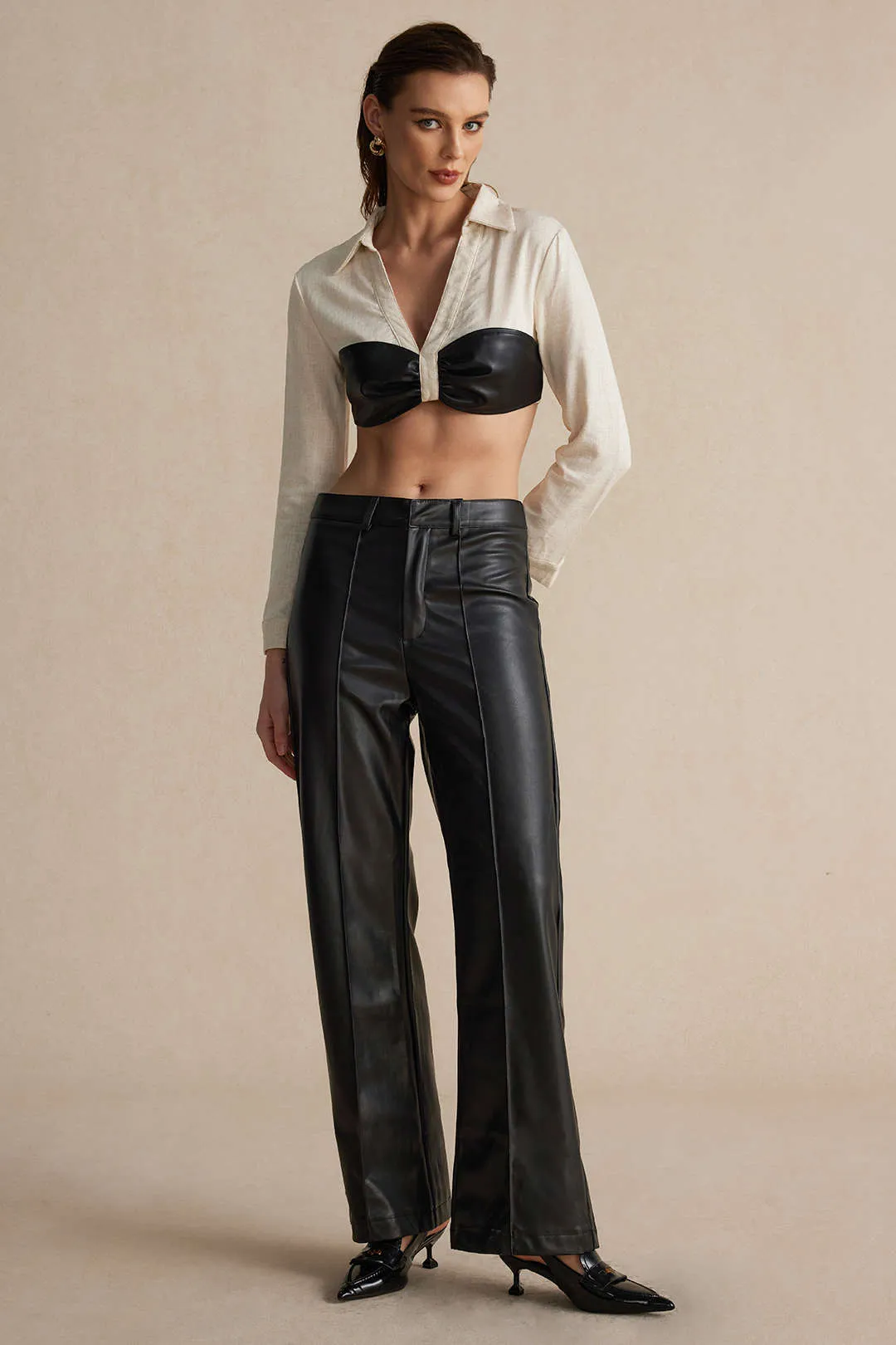 Yasmine - Modern and Chic Woman's Color Block Ruched Shirt