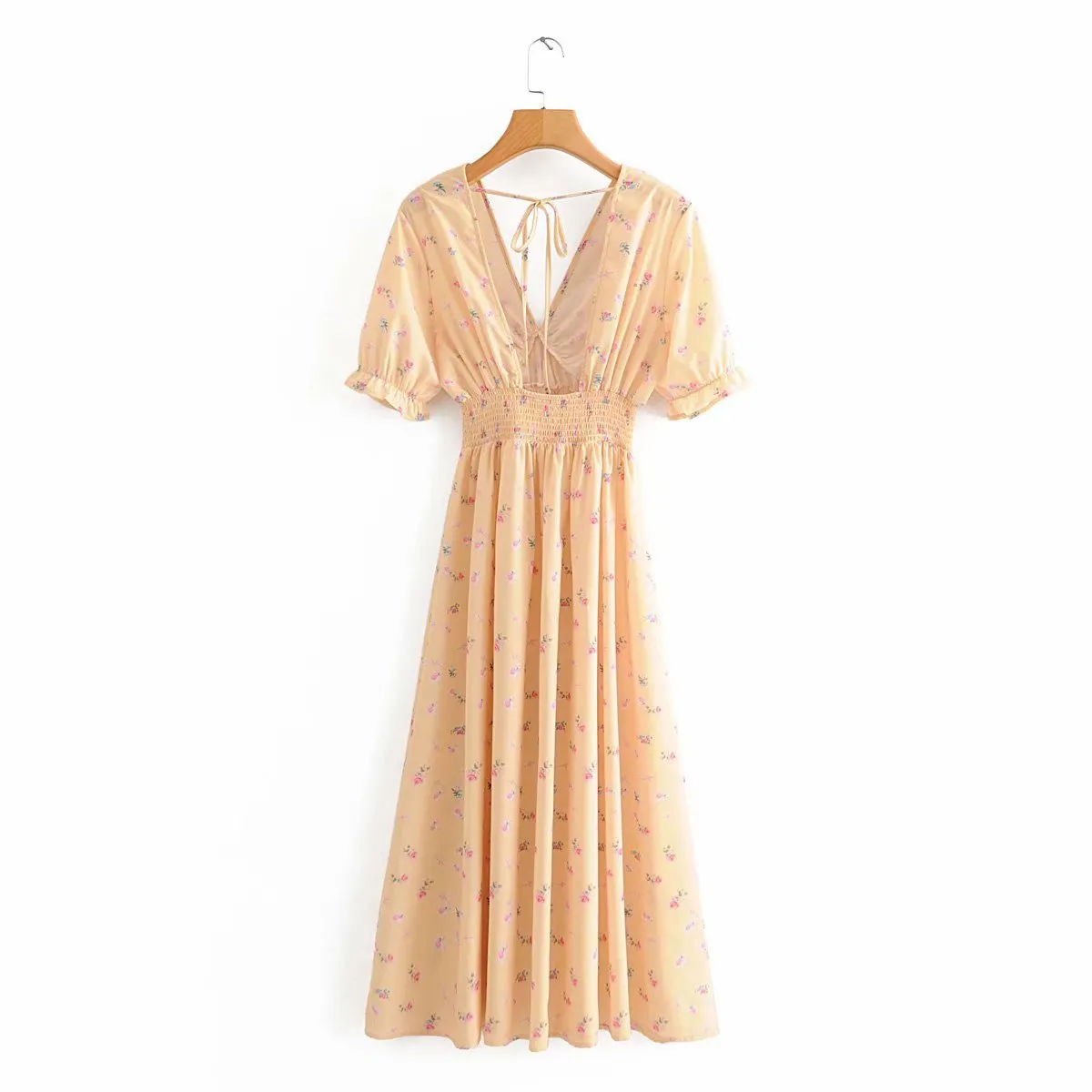 Yellow Floral Print Maxi Dress Vintage Boho Long Dress Women Summer Backless