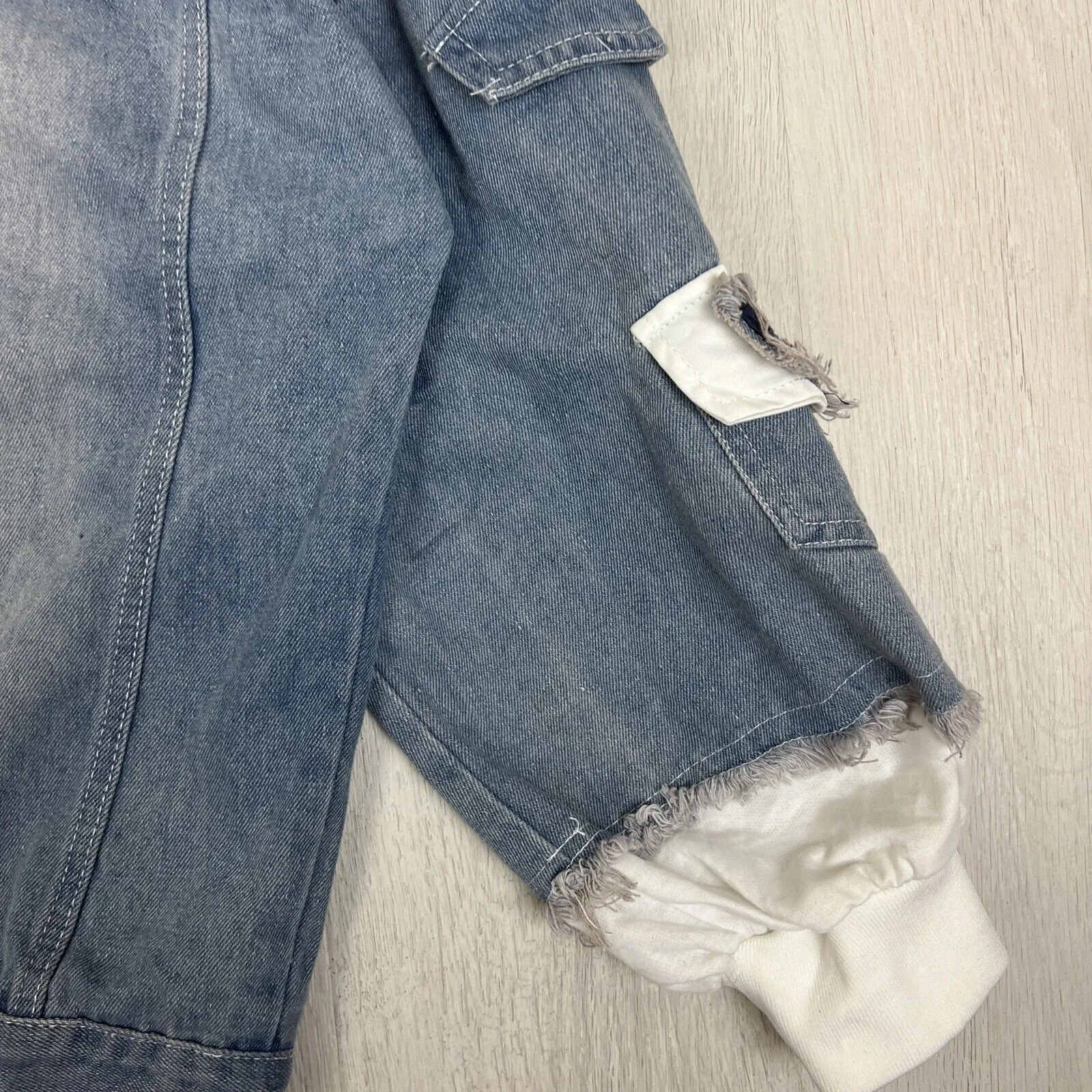 Yimuqi Mens Under Hoodie Distressed Denim Biker Jacket Size Medium (New)