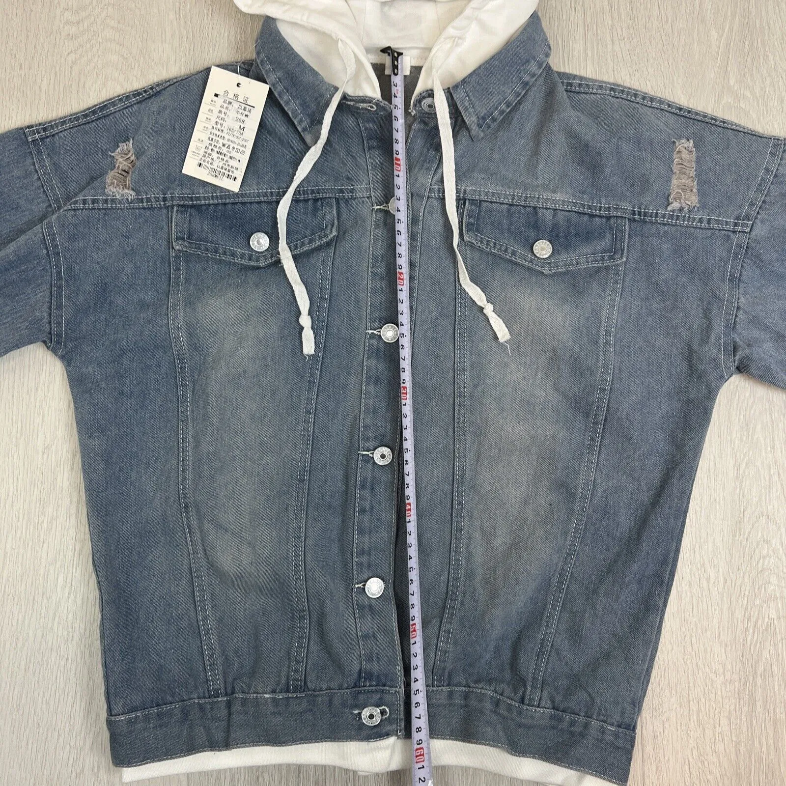 Yimuqi Mens Under Hoodie Distressed Denim Biker Jacket Size Medium (New)