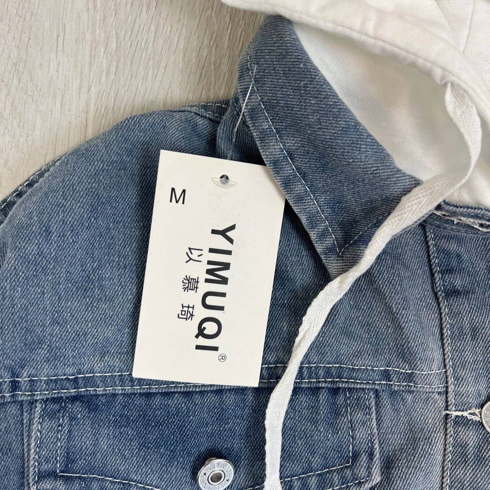 Yimuqi Mens Under Hoodie Distressed Denim Biker Jacket Size Medium (New)