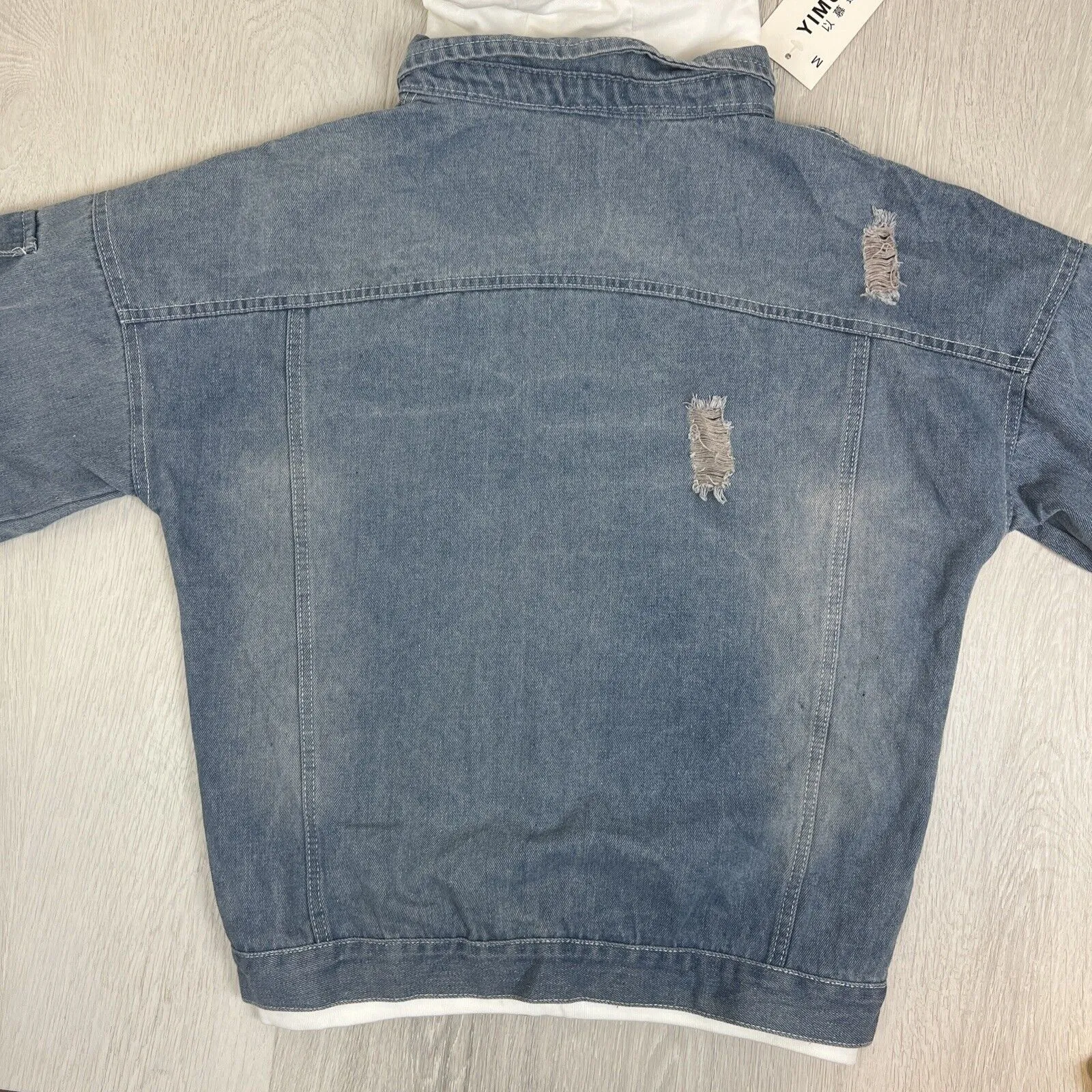 Yimuqi Mens Under Hoodie Distressed Denim Biker Jacket Size Medium (New)