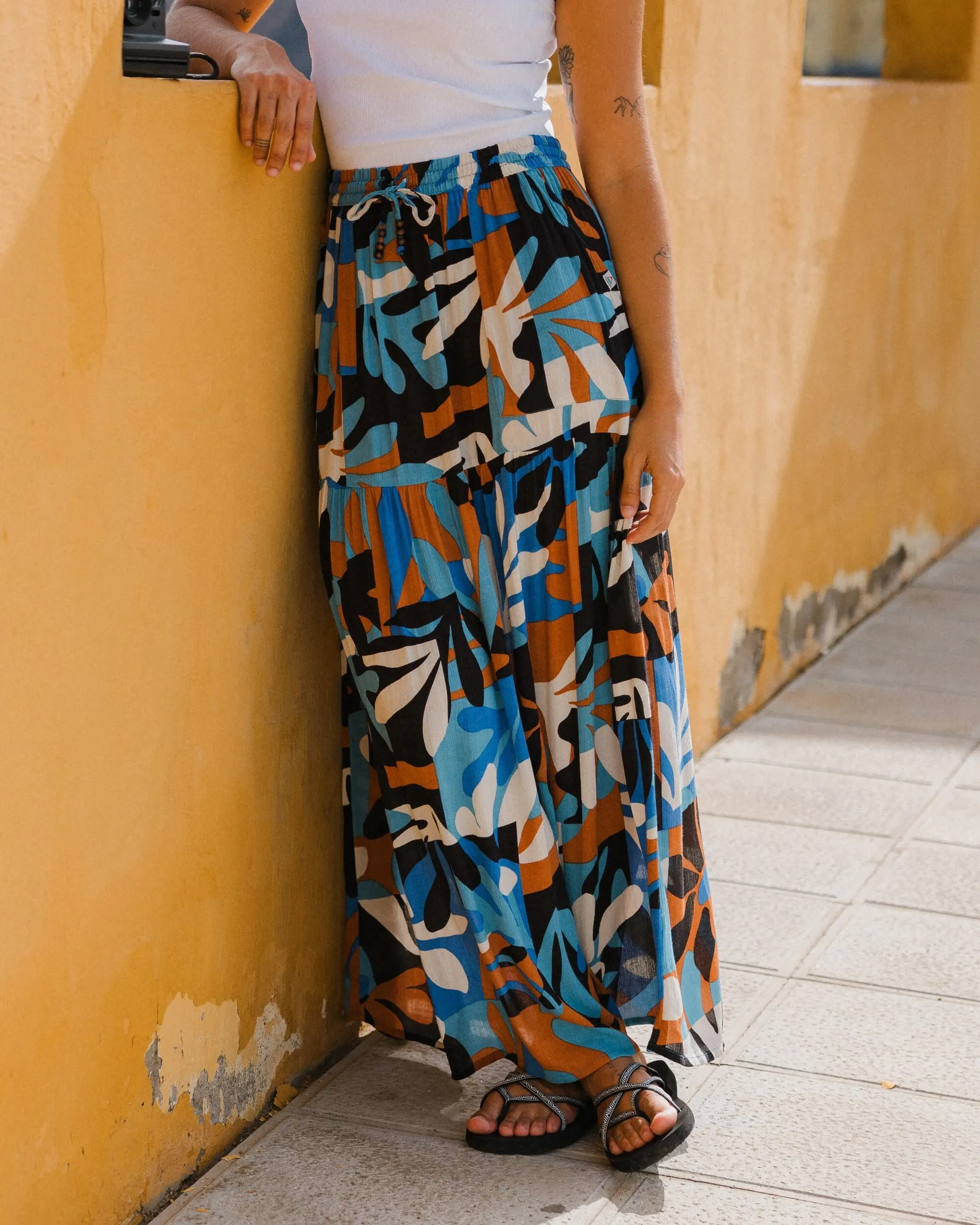 Zephyr Woven Maxi Skirt - Mountain Foliage Blue