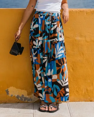 Zephyr Woven Maxi Skirt - Mountain Foliage Blue