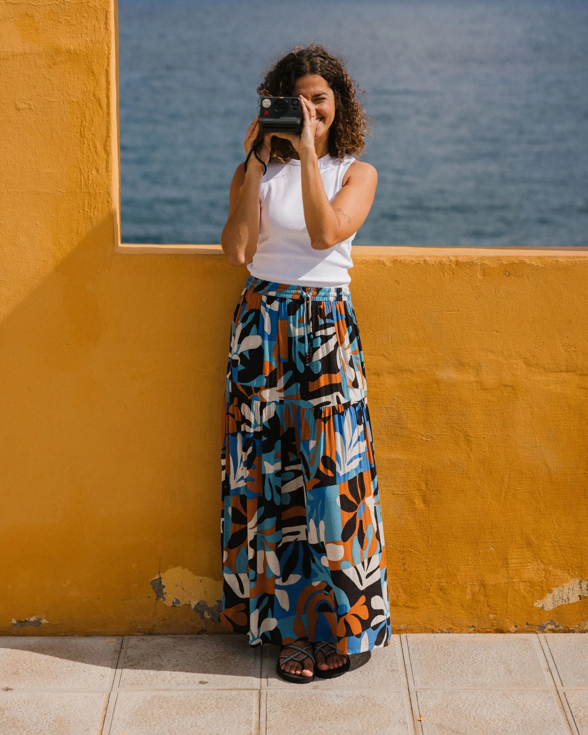 Zephyr Woven Maxi Skirt - Mountain Foliage Blue