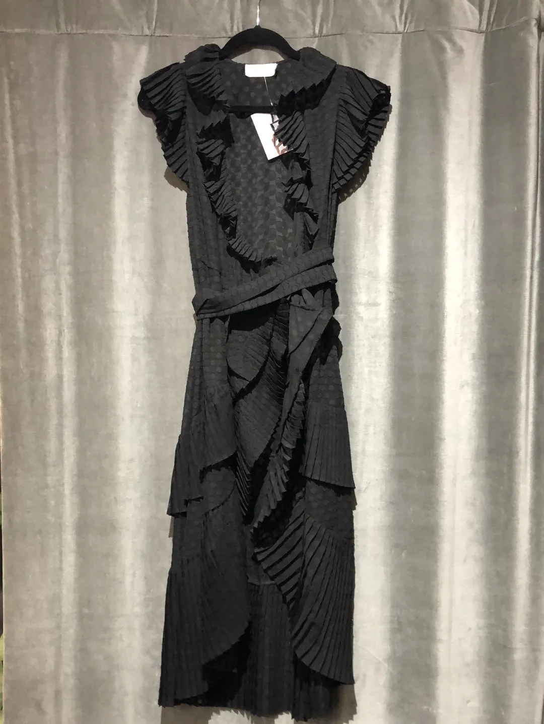 Zimmerann Black Short Sleeve Ruffle Trim Wrap Dress